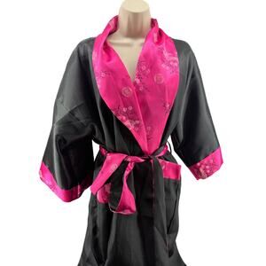 Reversible Thai Kimono Oriental Dragon Design Blue Black Belted Pockets